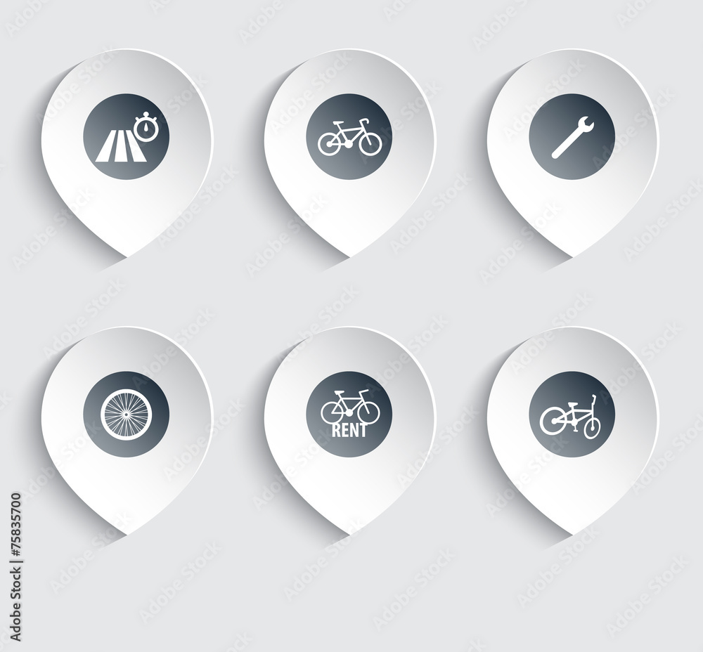 cycling icons on marks with shadow vector illustration, eps10 cycling icons on marks with shadow vector illustration, eps10