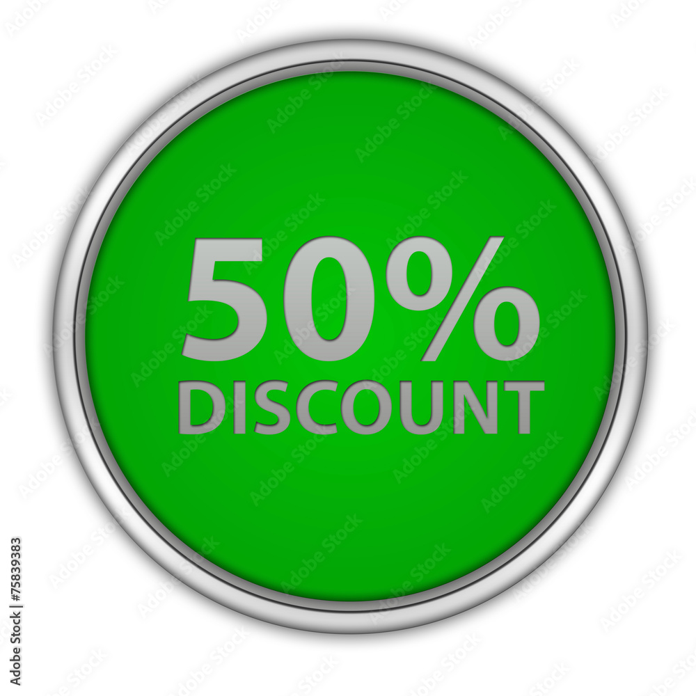 Discount 50 circular icon on white background Discount 50 circular icon on white background