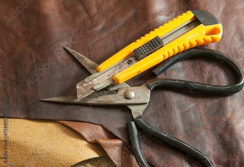 Leather and scissors photo