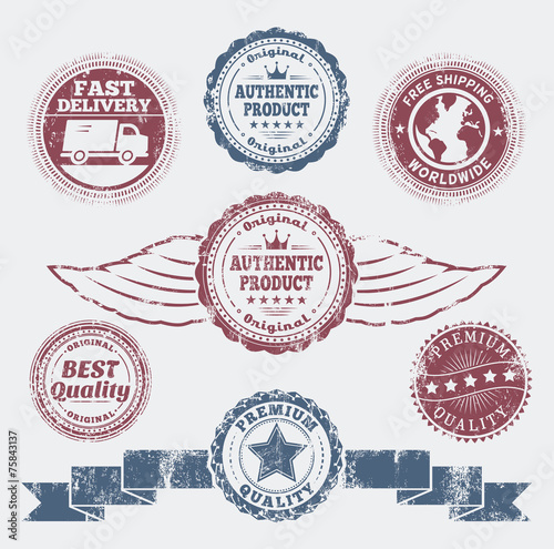 Grunge promo badges. Grunge effect is applied. EPS8.