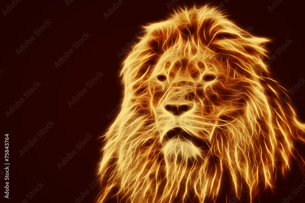Obraz premium Abstract, artistic lion portrait. Fire flames fur