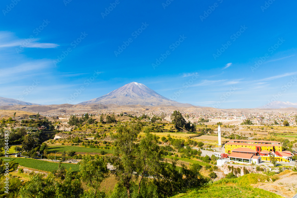 View of the Misty Volcano in Arequipa, Peru, South America