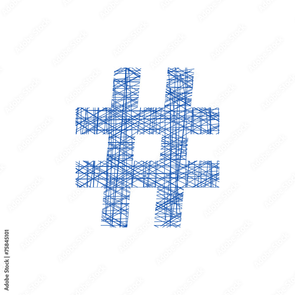 Obraz premium blue hashtag icon in sketch style
