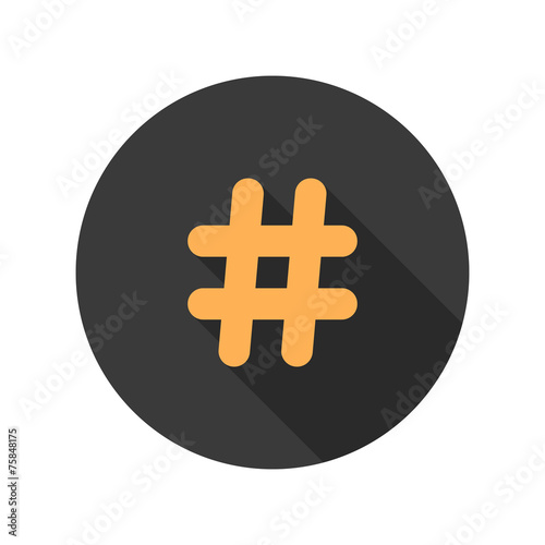 orange hashtag icon in circle with long shadow