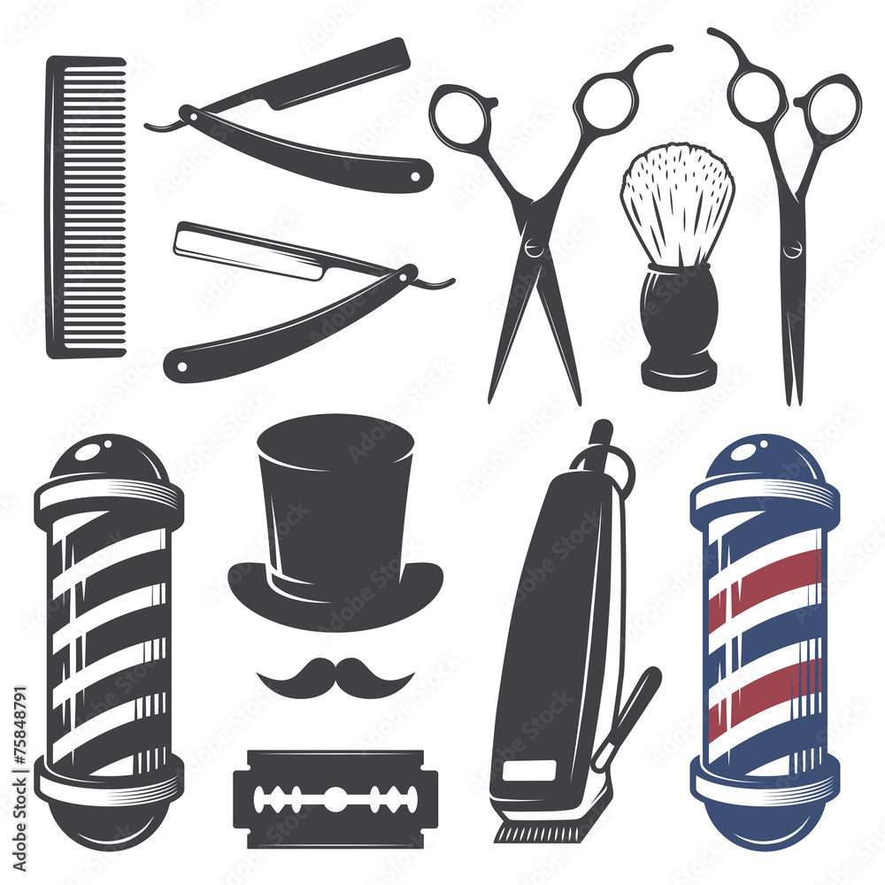 Fotografia Set of vintage barber shop elements. su