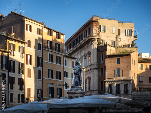 Canvas Print Giordano Bruno statue at Campo Dei Fiori square in Rome, Italy