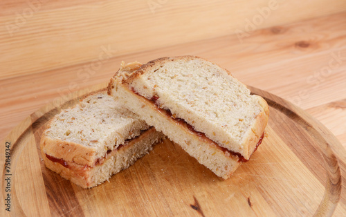 Two homemade peanut butter and jam sandwiches