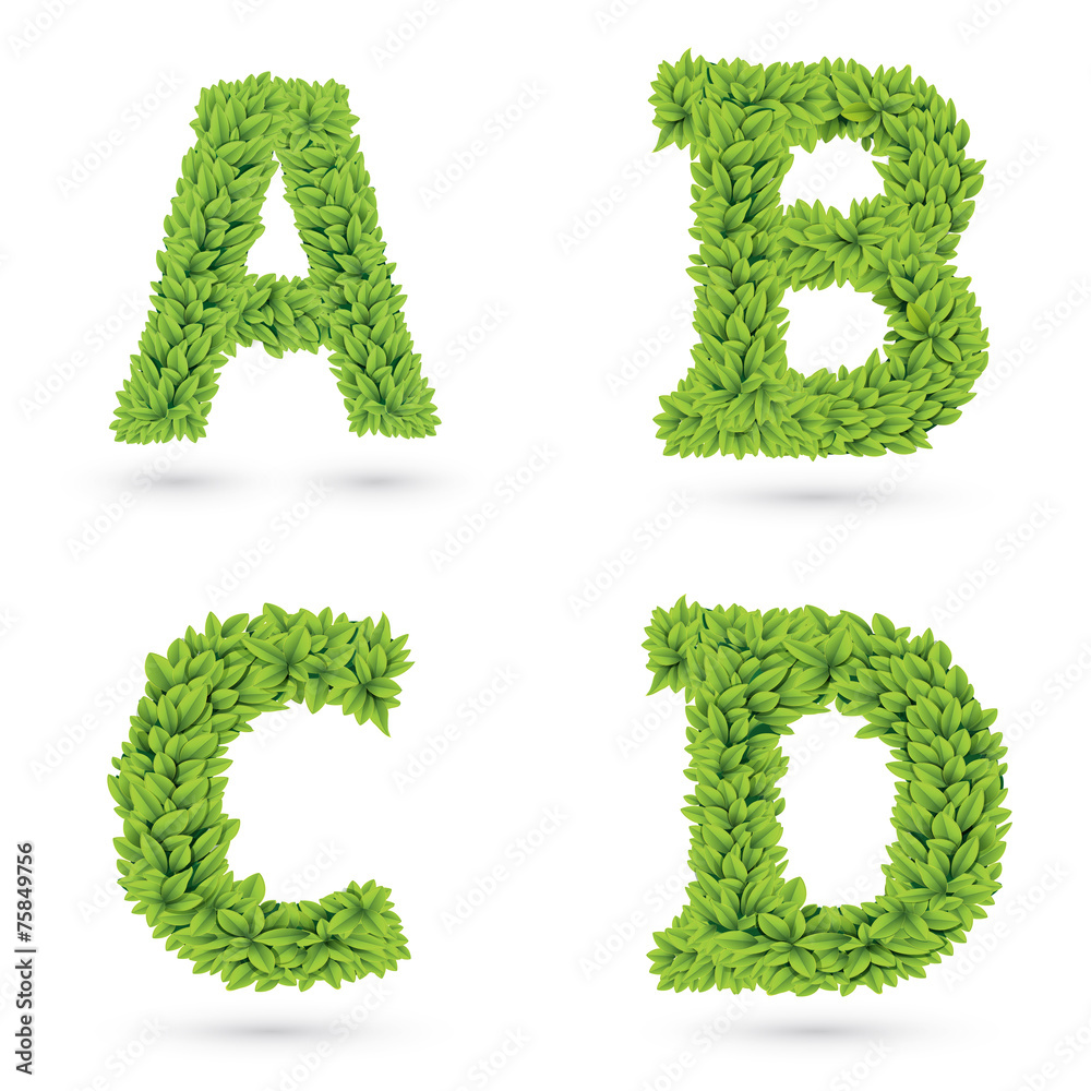 Letters of green leaves collection. Letters of green leaves collection.