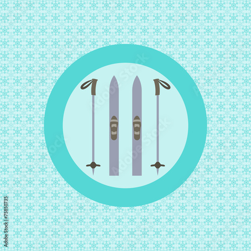 Skis and ski poles flat icon