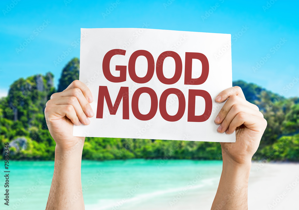 Good Mood card with a beach on background Good Mood card with a beach on background
