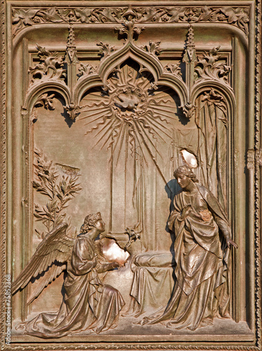 Milan - detail from main bronze gate - Annuntiation