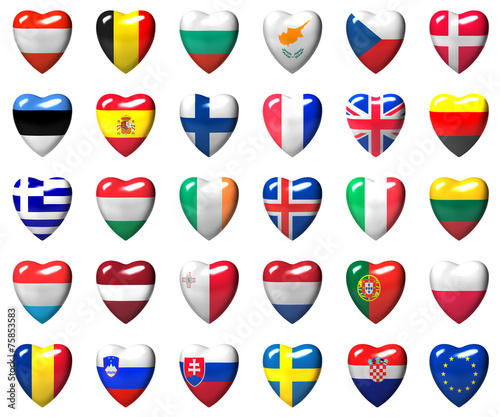 European Union countries flags wrapped in 3d heart