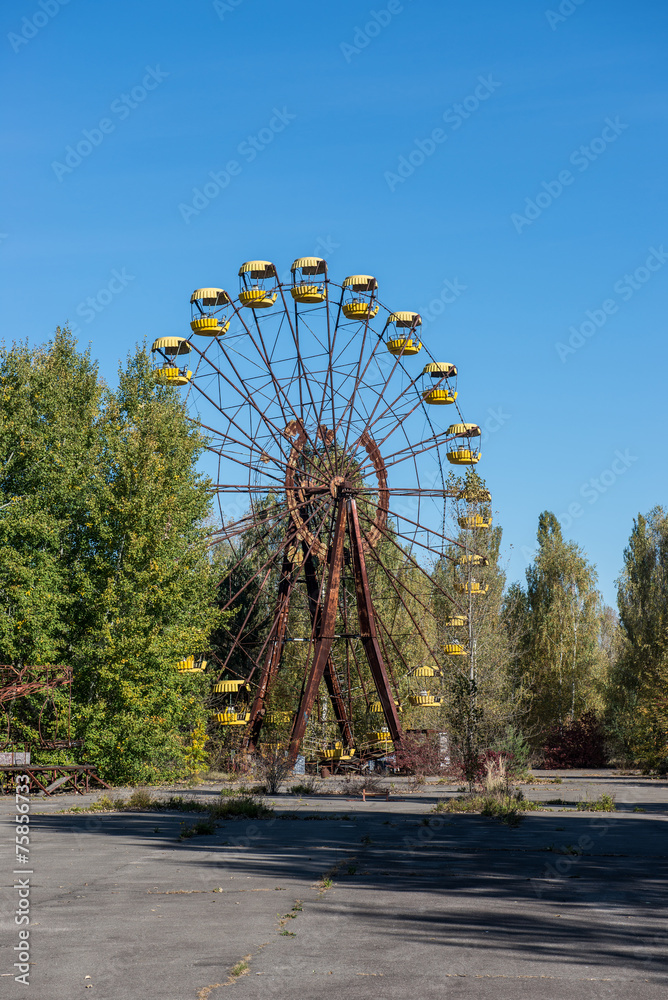 Ferris wheel in Pripyat ghost town in Chernobyl Exclusion Zone