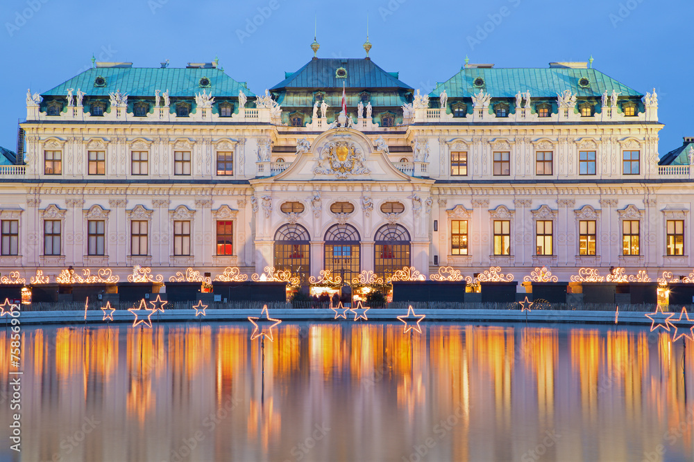 Vienna - Belvedere palace at the christmas market in dusk