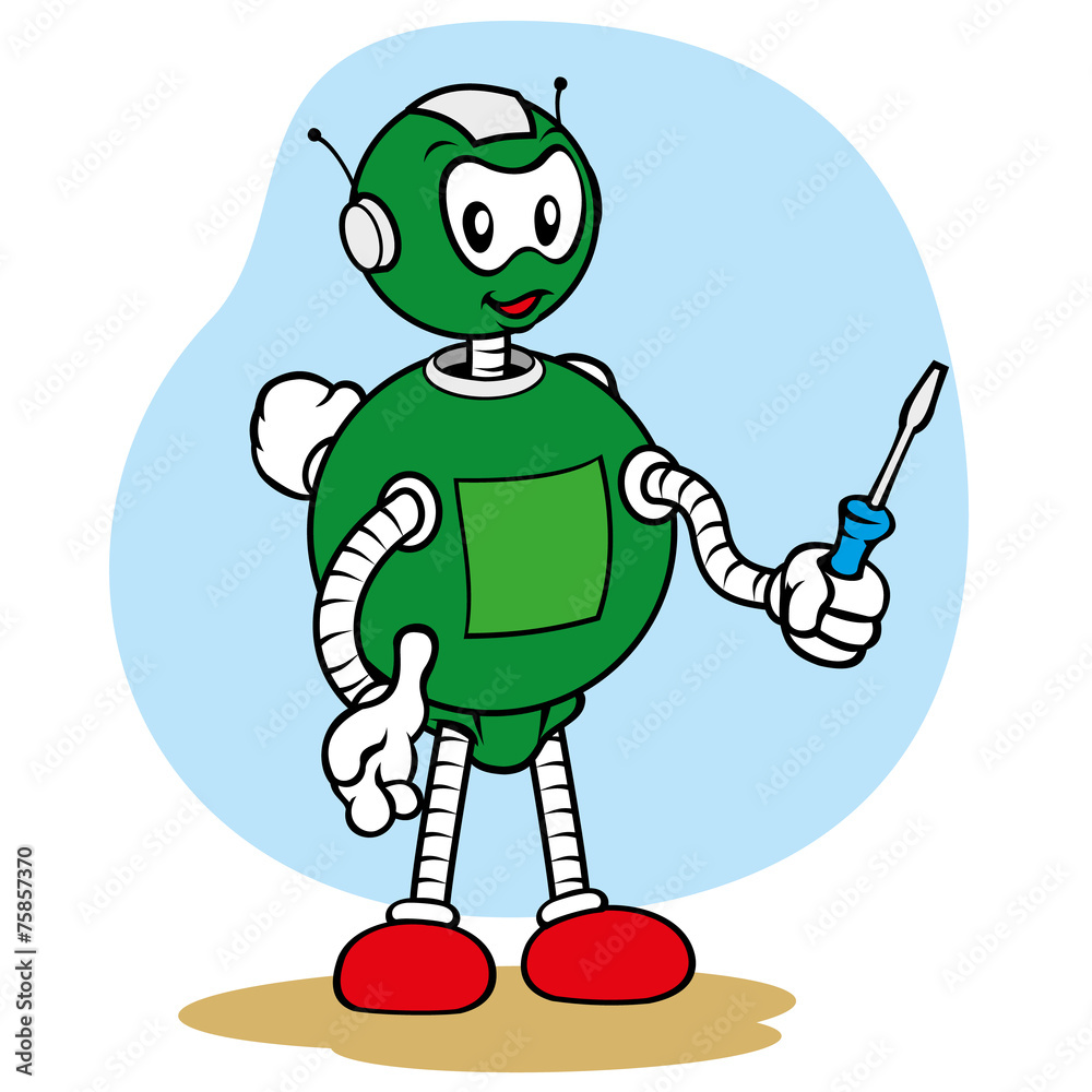 Obraz premium Mascot robot general services and holding tool for repairs