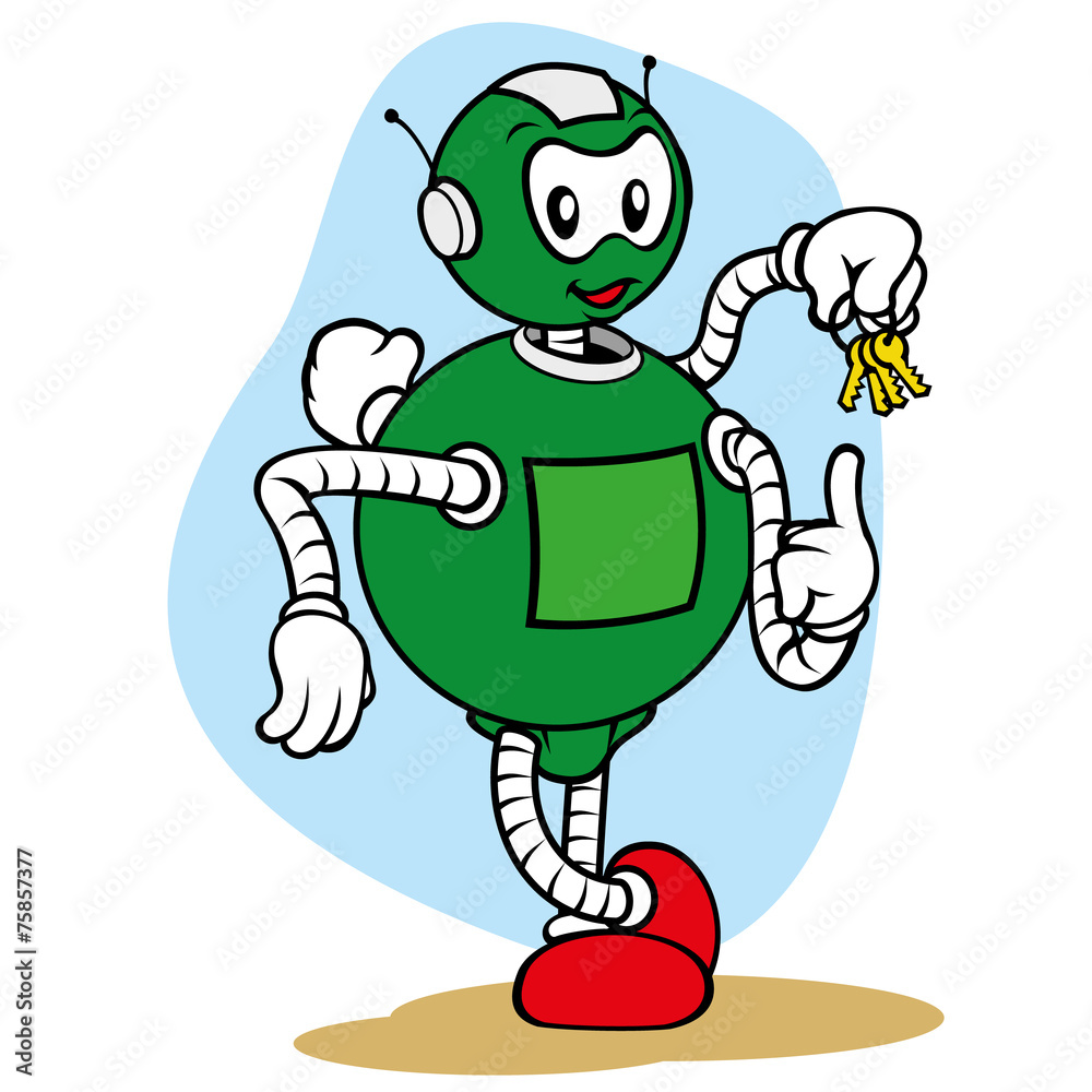 Obraz premium Mascot general service robot and holding lot of key
