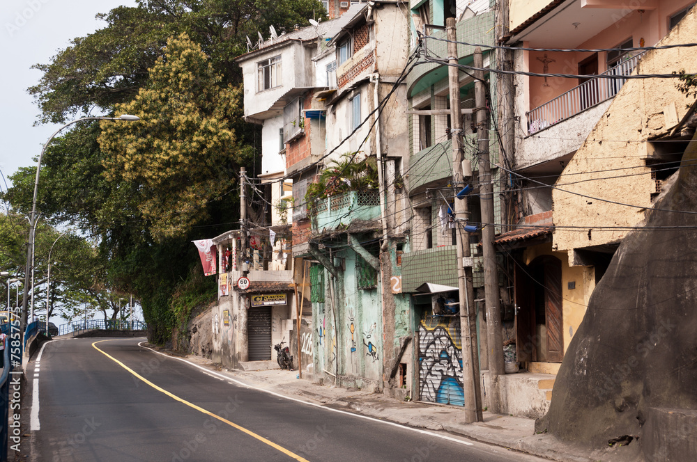 Streets of Favela Vidigal in Rio de Janeiro, Brazil