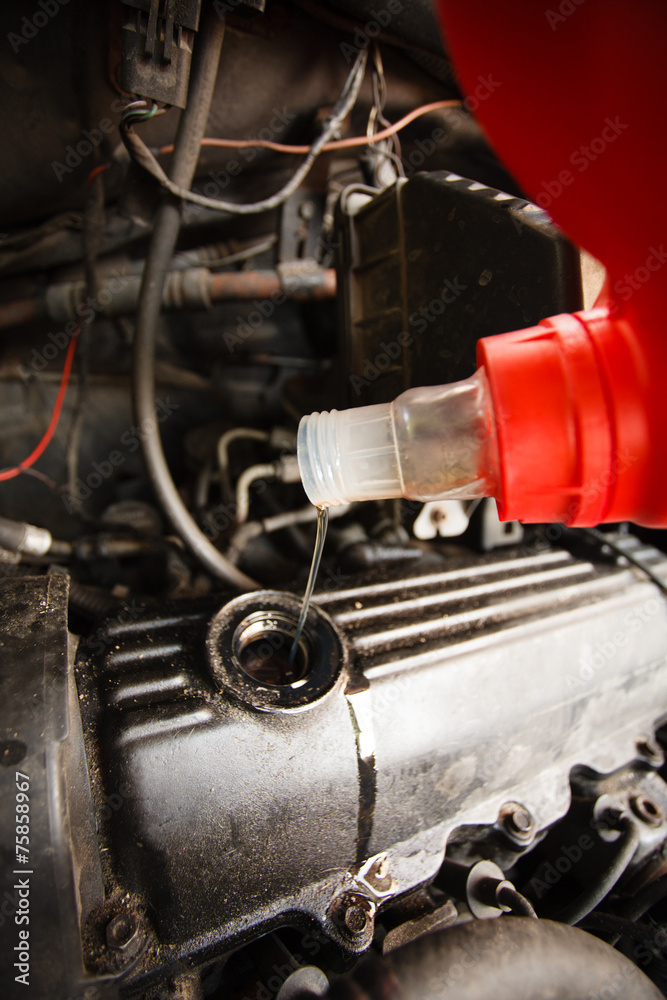 Fototapeta premium Motor oil, car engine close up