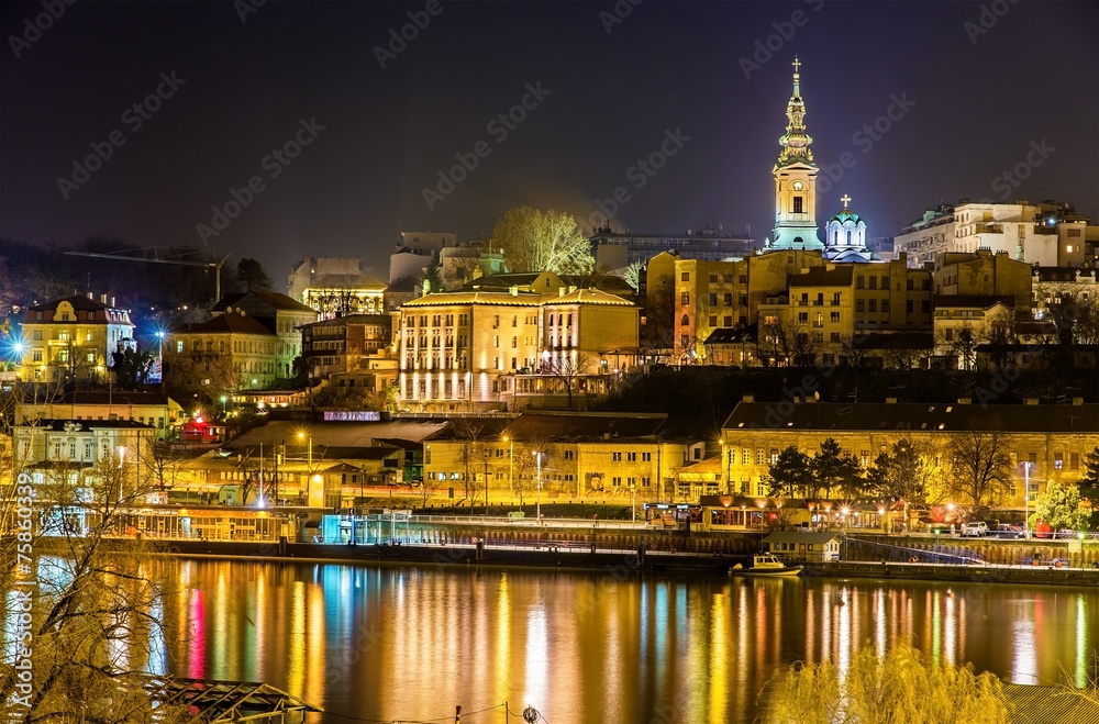 View of the city center of Belgrade at night - Serbia