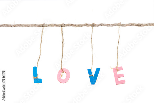 wooden english alphabet love word binded by rope