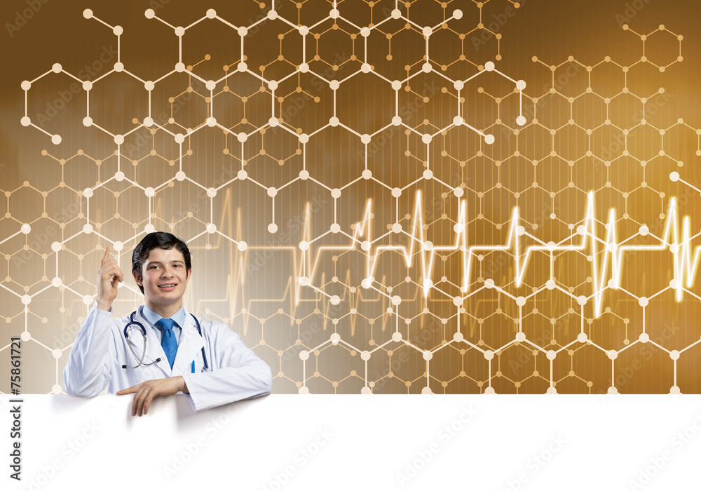 Doctor with banner Doctor with banner