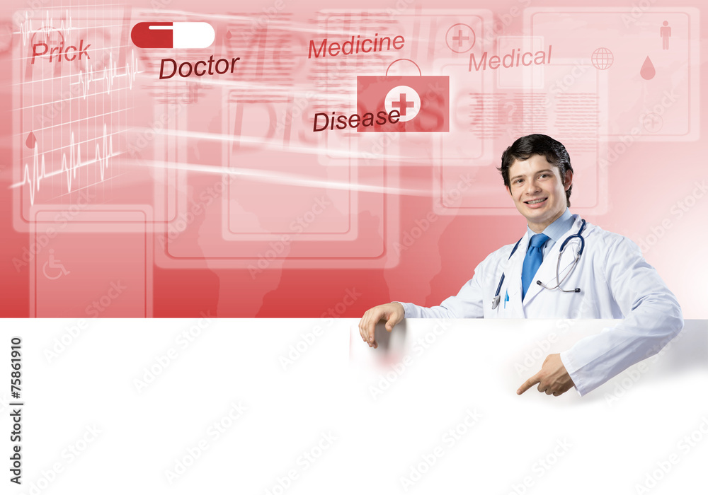 Doctor with banner Doctor with banner