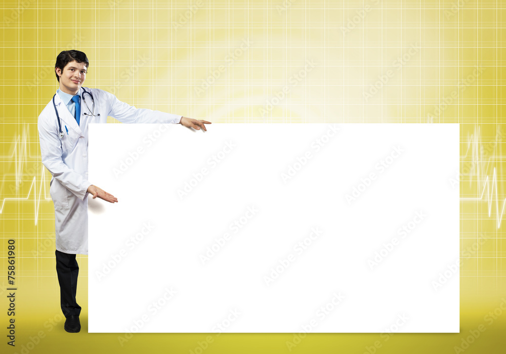 Doctor with banner Doctor with banner
