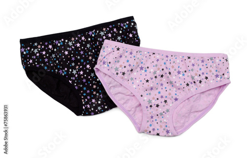 Two cotton panties, pink and black with a pattern of a star