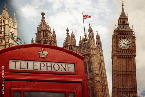 London landmark symbols collage with retro filter