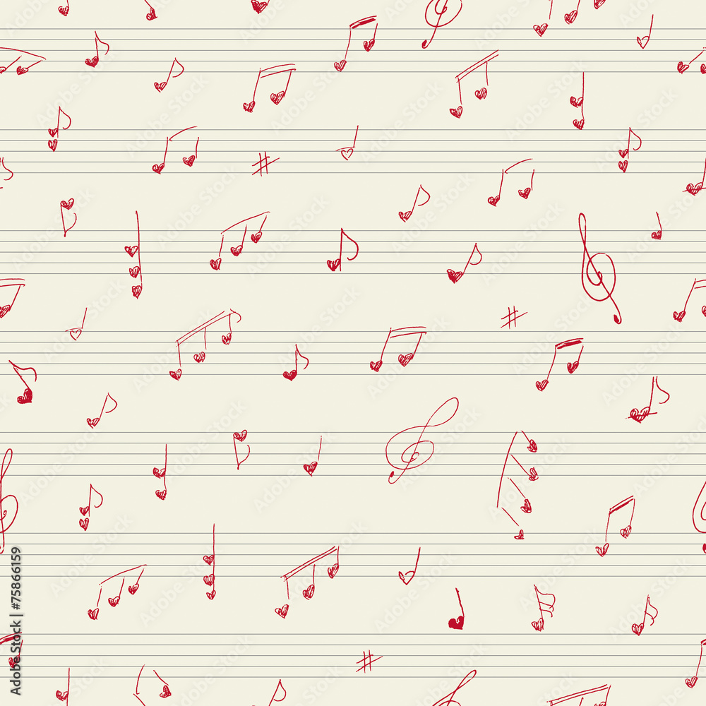 Heart shape musician notes. Seamless pattern Heart shape musician notes. Seamless pattern