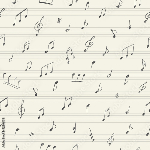 Music seamless pattern with handwritten musical notes