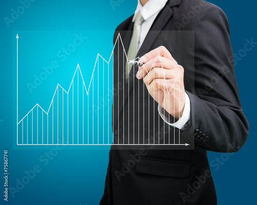 Businessman hand drawing a graph Isolated