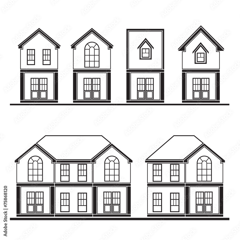 set of silhouette houses flat design vector illustration