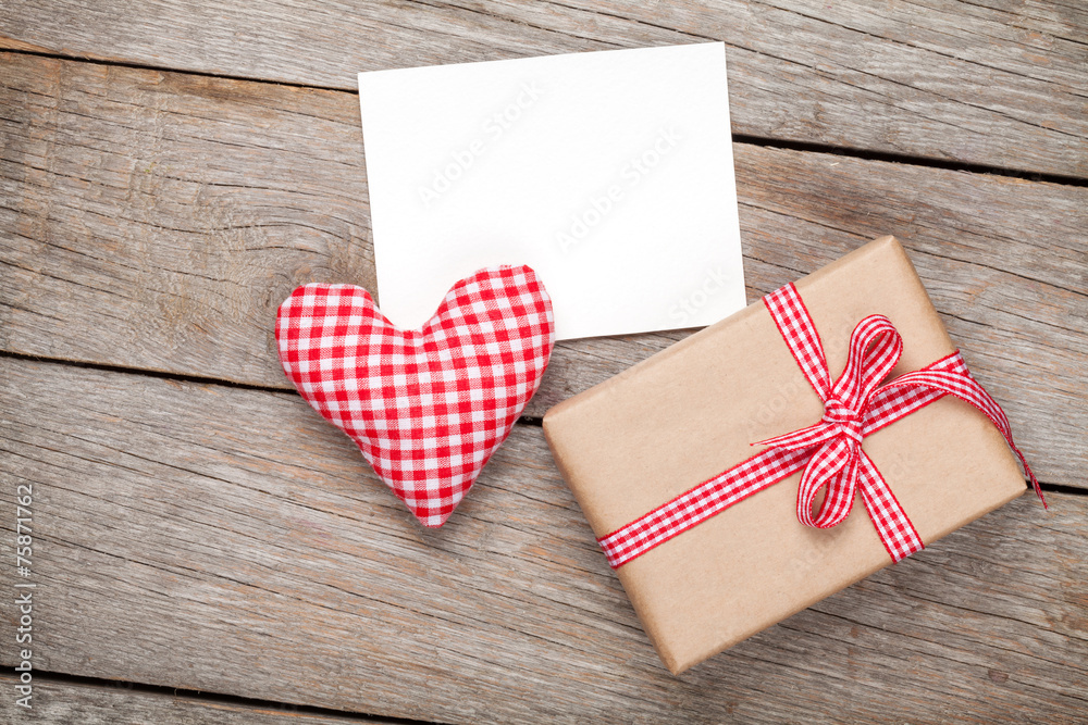 Valentines day toy heart, blank greeting card and gift box Valentines day toy heart, blank greeting card and gift box