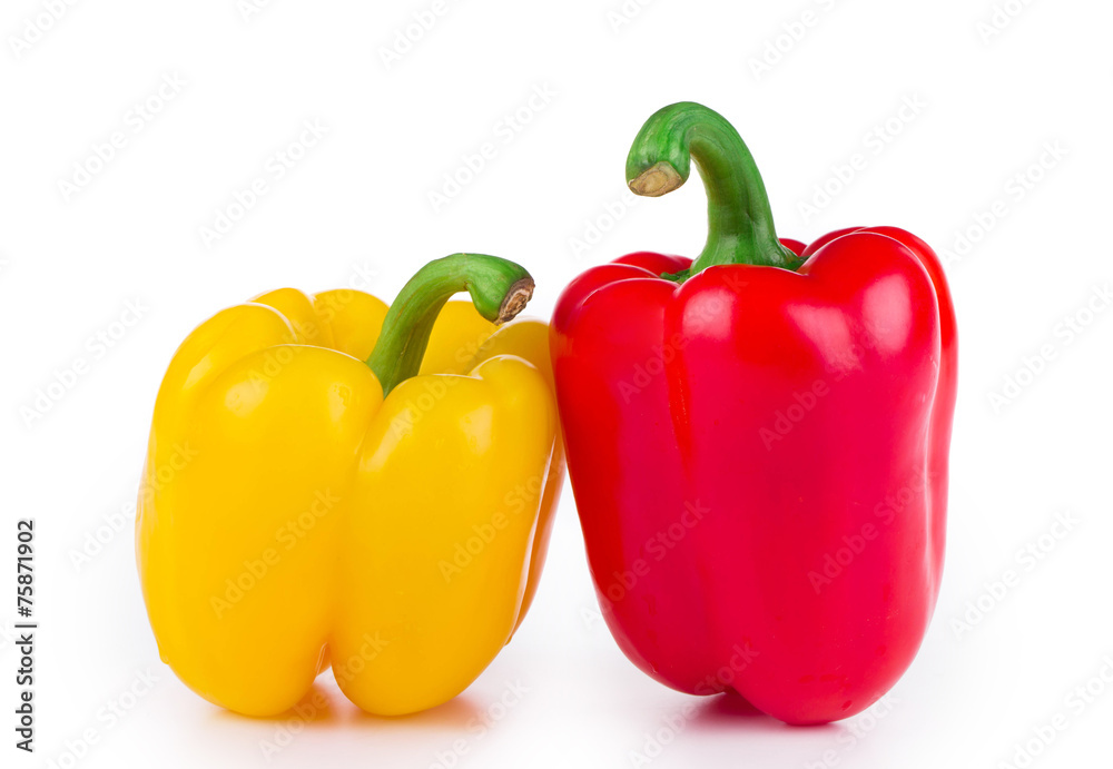 Red and yellow peppers with tails. Red and yellow peppers with tails.