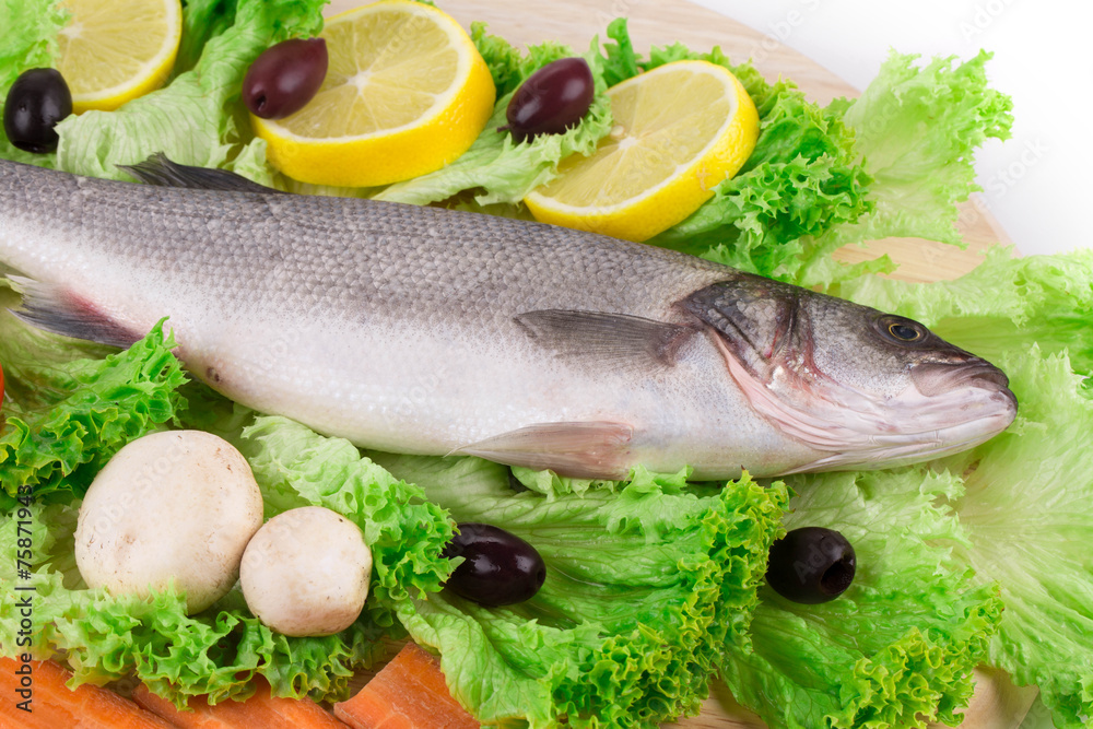 Composition of fresh seabass and vegetables. Composition of fresh seabass and vegetables.