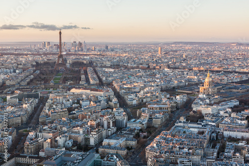 Skyline of Paris at sunset