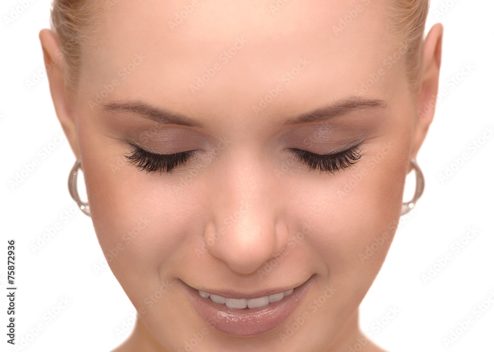 Close up portrait of beautiful young woman with closed eyes Close up portrait of beautiful young woman with closed eyes