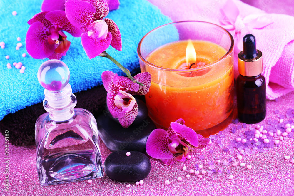 Beautiful spa setting with orchid close-up Beautiful spa setting with orchid close-up