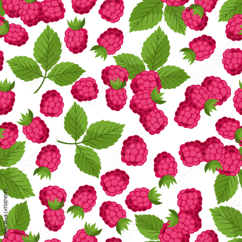 Seamless nature pattern with raspberries.
