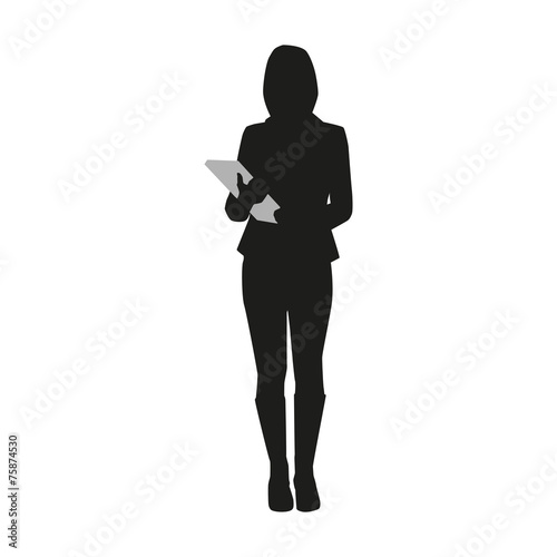 Business woman with book or documents. Vector silhouette