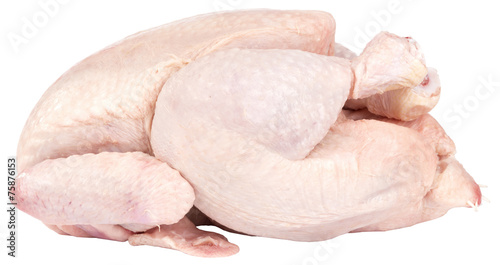 side view of raw chicken. isolated on white background.