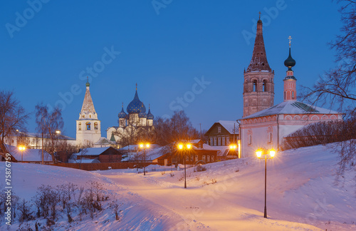 Winter landscape in the old Russian town Suzdal.