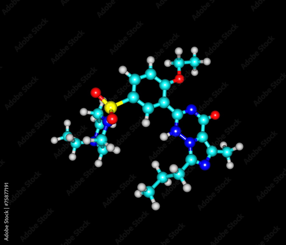 Vardenafil molecule isolated on black