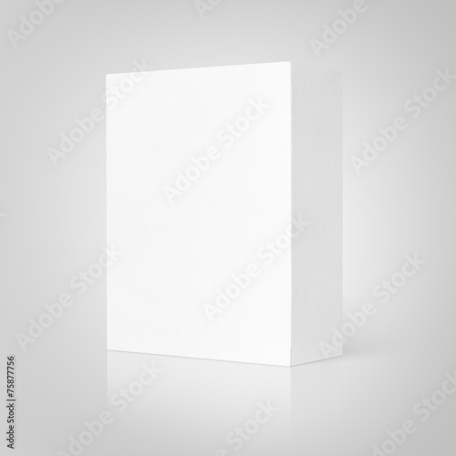 Blank white cardboard box on gray background with clipping path © Roman Samokhin