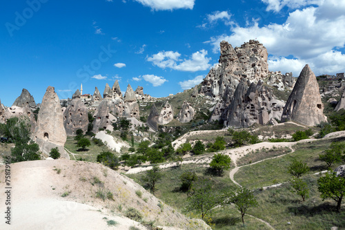 view of Uchisar castle in Cappadocia , Turkey