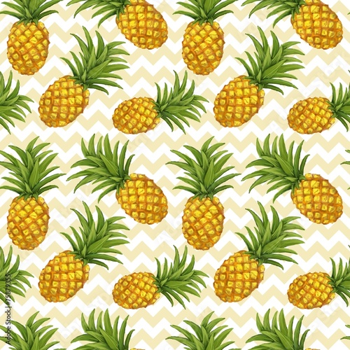 Hand drawn seamless pattern with pineapple in vector