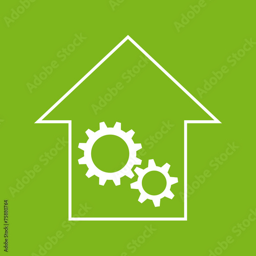 White and green house with gear wheels