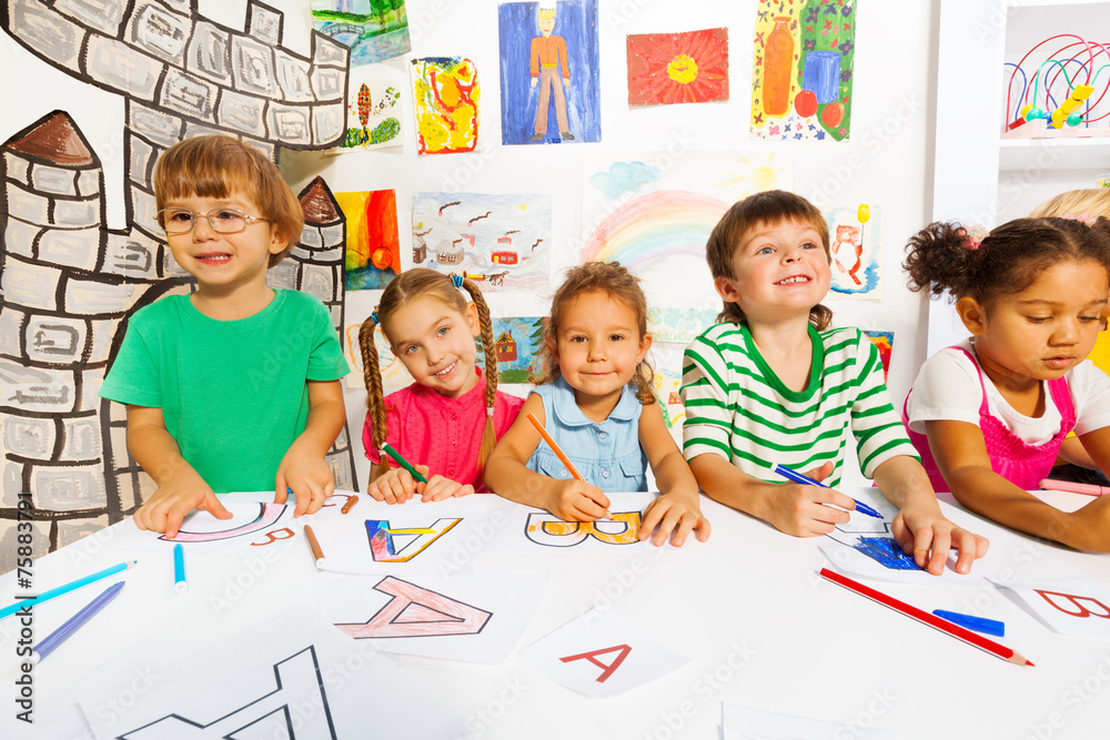 Group of little kids in early development class Group of little kids in early development class
