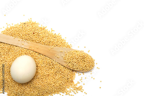 Wooden spoon with egg barley. Photo. photo